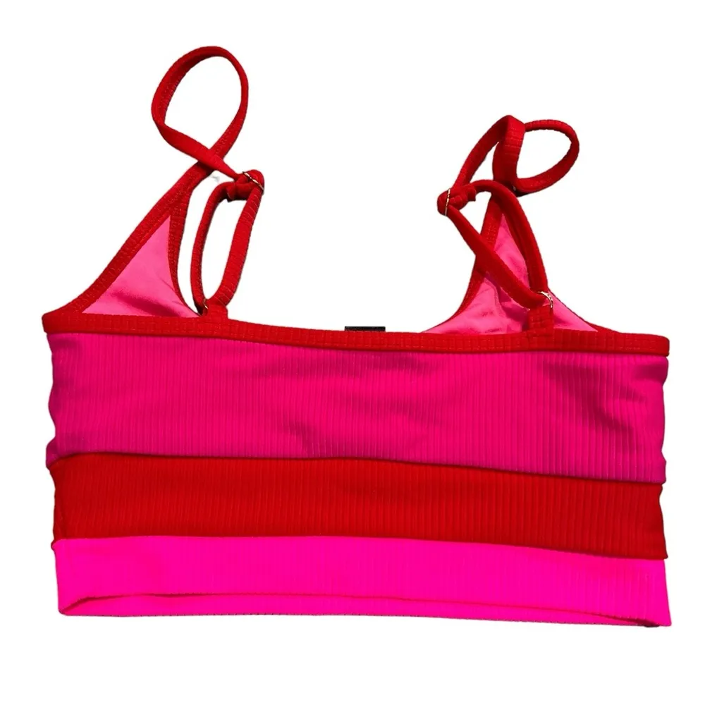 Beach Riot Fuschia Red Neon Pink Color Block Ribbed Bikini Swim Top size XS - Image 6