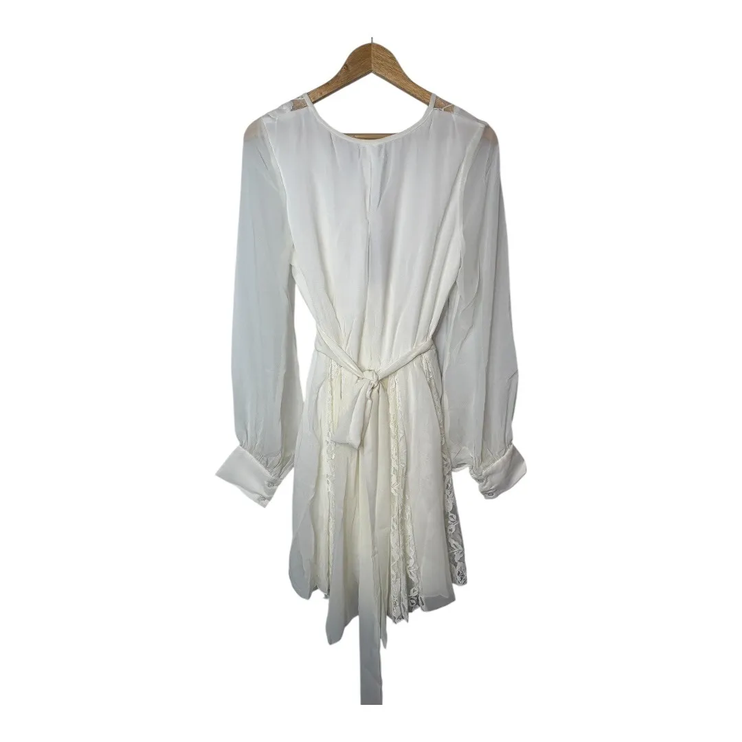 SPY Zone Exchange White Floral Lace Trim Wrap Sheer Sleeve Dress Size Medium NWT - Image 6
