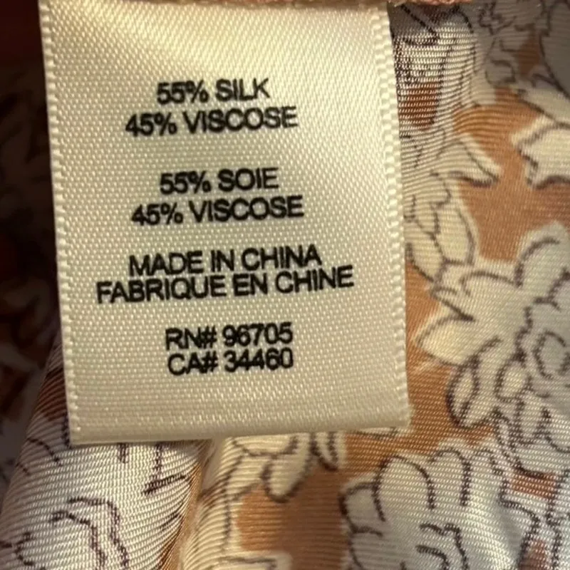 Tailored Rebecca Taylor Size 14 Button Up Blouse Top Brown Floral Print Silk - Image 4