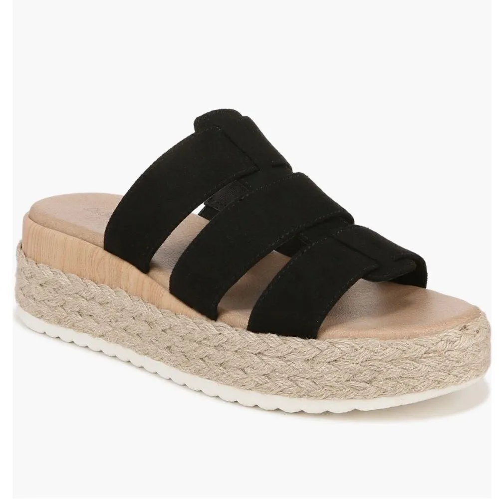 Dr. Scholl's Electric Platform Wedge Sandal, Cushioned, Black/Tan, Size 9, NWT - Image 2