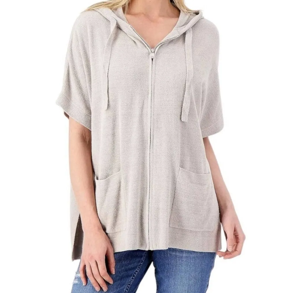 Barefoot Dreams CozyChic UltraLite Knit Short Sleeve Full Zip Ultra Soft Hoodie - Image 4