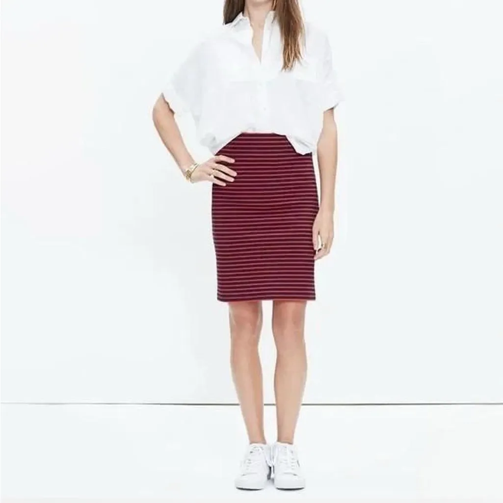 NEW!! Madewell Downtown Ponte Knit City Sailor Skirt Red Navy Striped Pull On - Image 8
