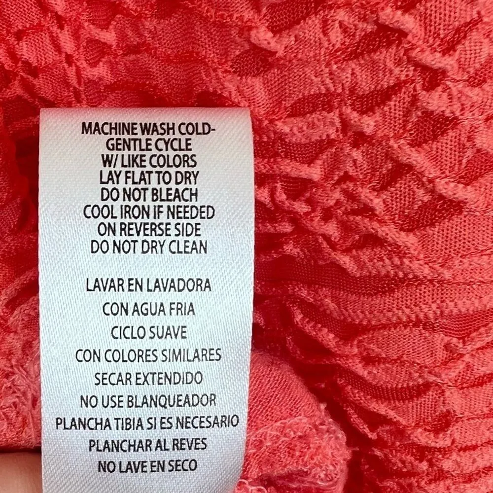 Calvin Klein blouse womens large coral floral lace overlay textured short sleeve - Image 9