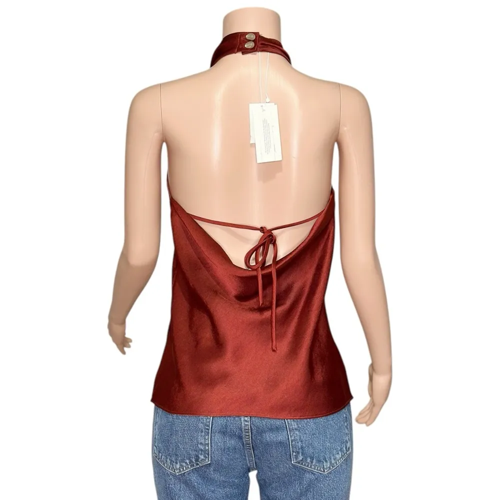 VINCE. Draped Satin Halter Blouse, Red, Medium - Image 13