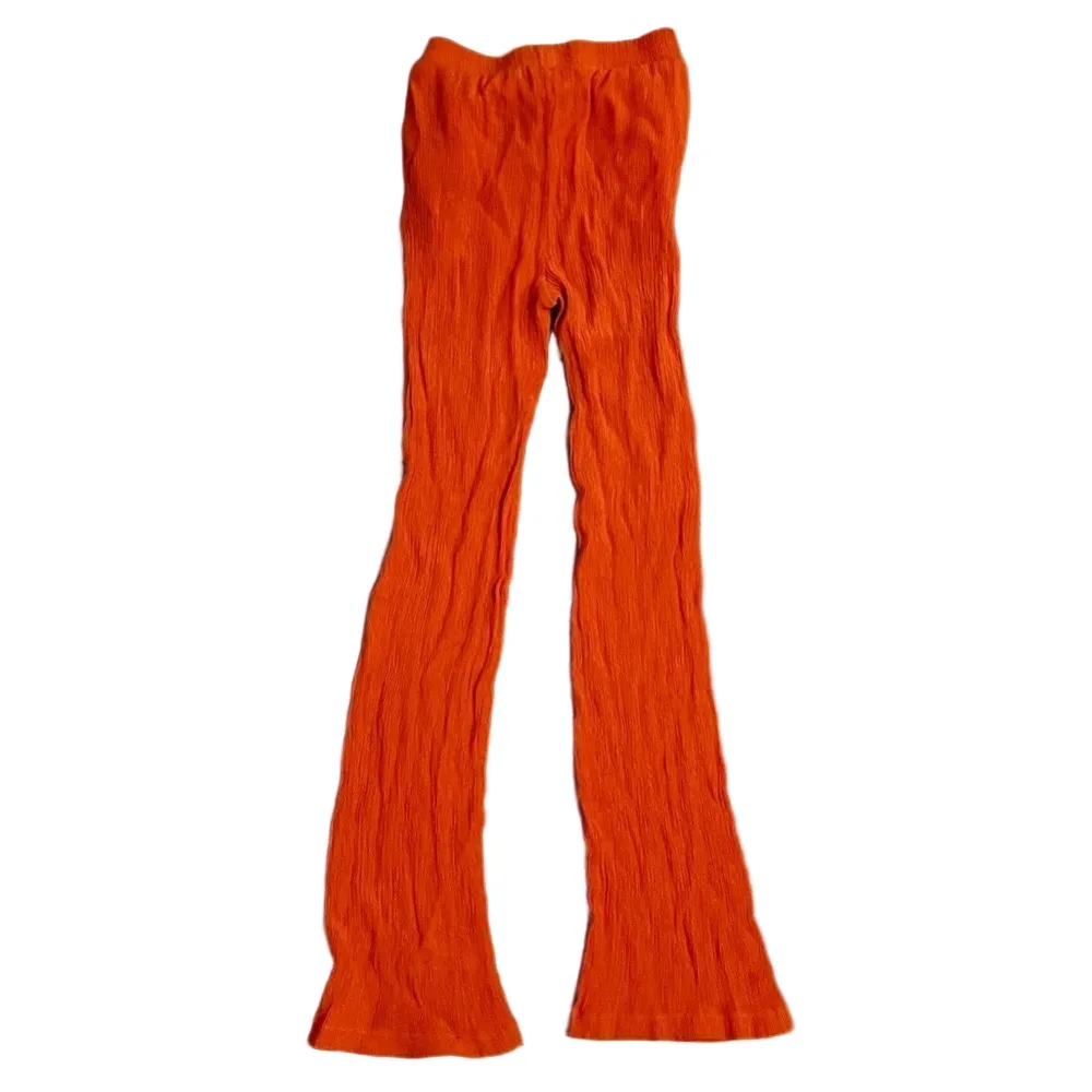 Bershka Women's High-Waisted Ribbed Flare Leggings  Rust/Orange Colored - Image 2