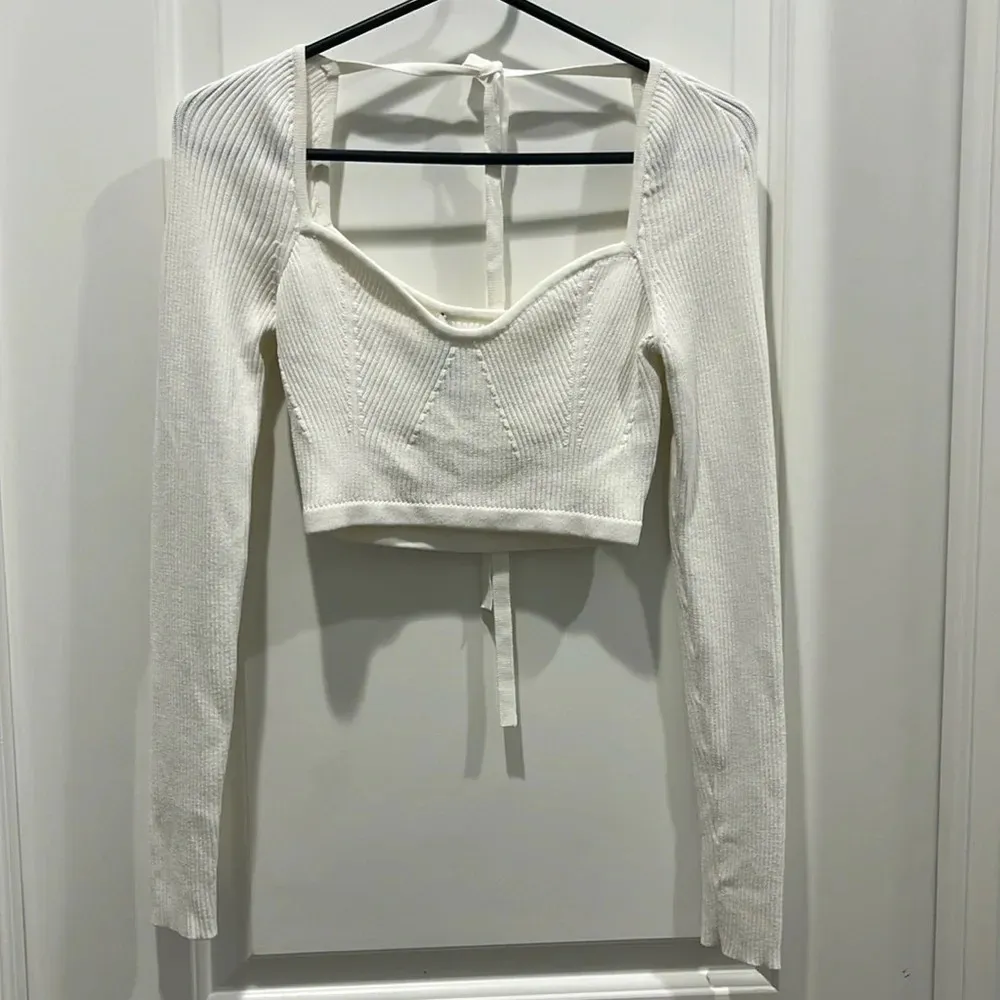 Revolve Significant Other Dacia Knit Long Sleeve Cropped Top in Cream Sz 4 White - Image 4