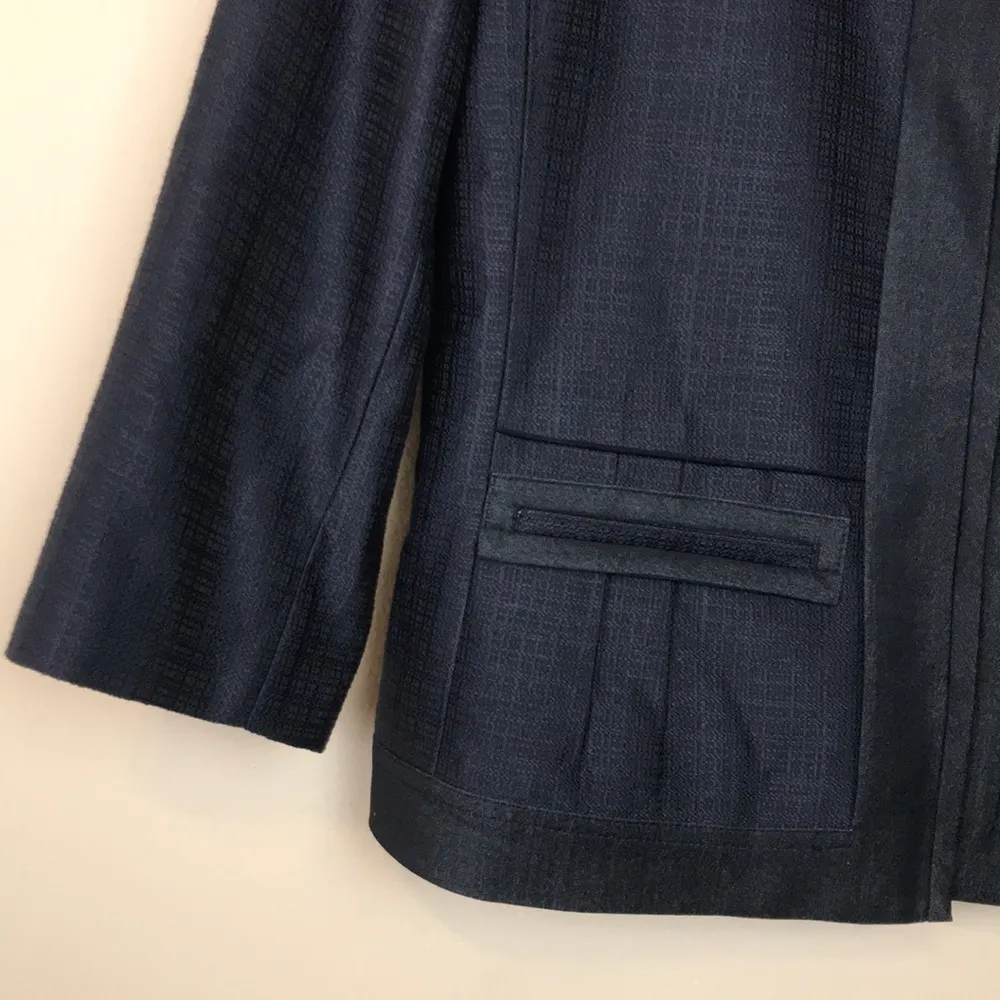 Tahari Women’s Knit Navy Blue Purple Gray Hidden Snap Button-Up Blazer Jacket - Image 4