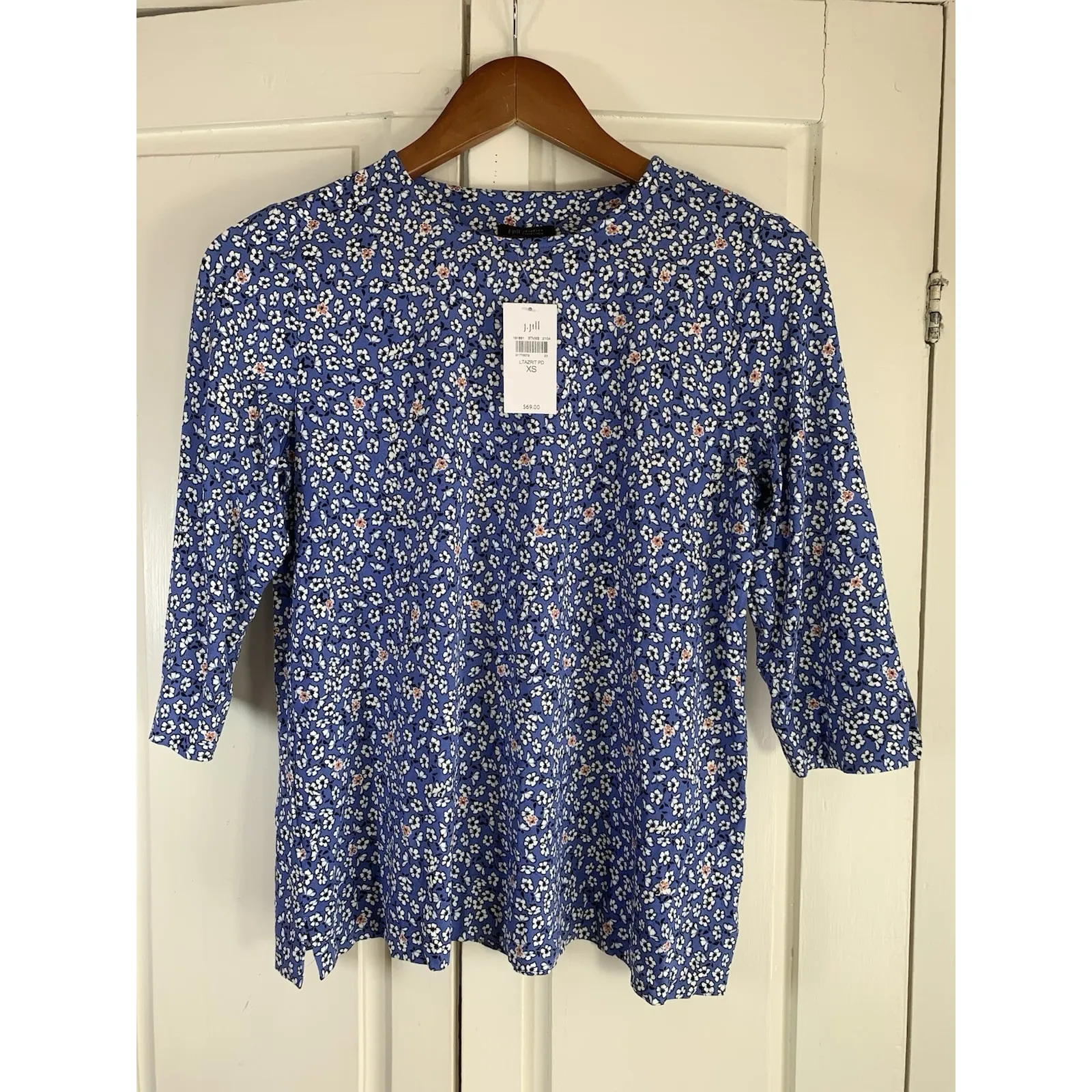 J Jill Wearever Collection XS Blue Floral Knit Tunic Top Bloomcore Church NWT‎ - Image 2