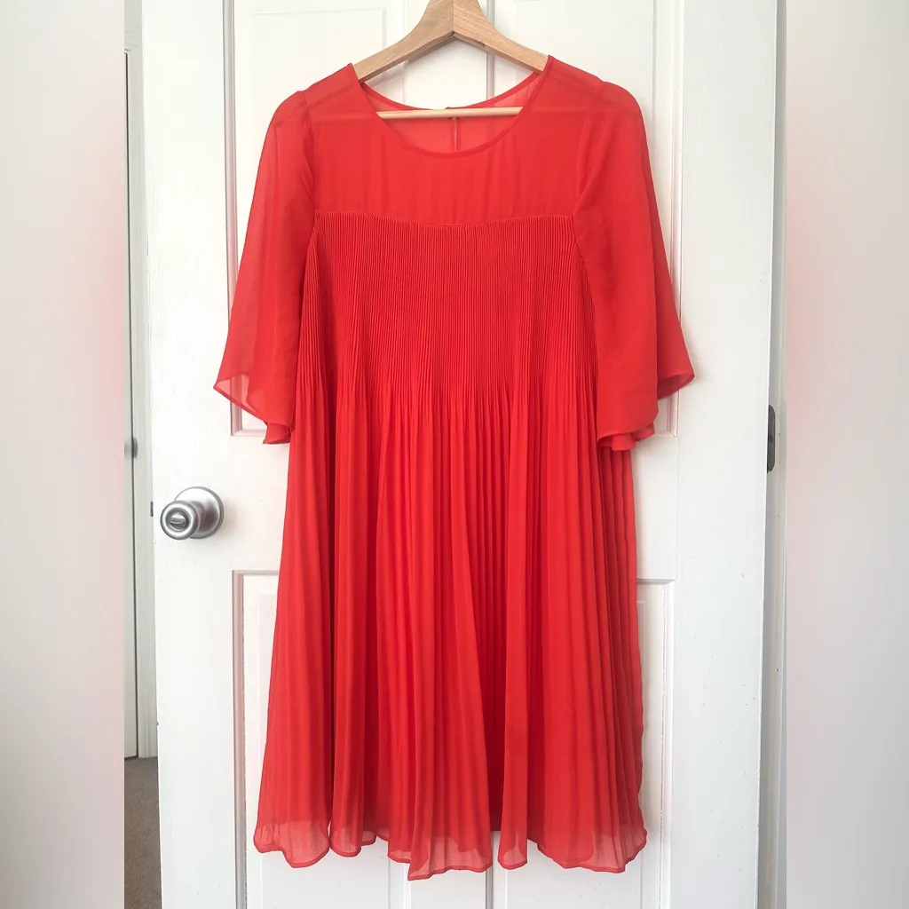 Maeve Anthropologie Edie Pleated Swing Mini Dress Bright Orange Size 4 - Image 3