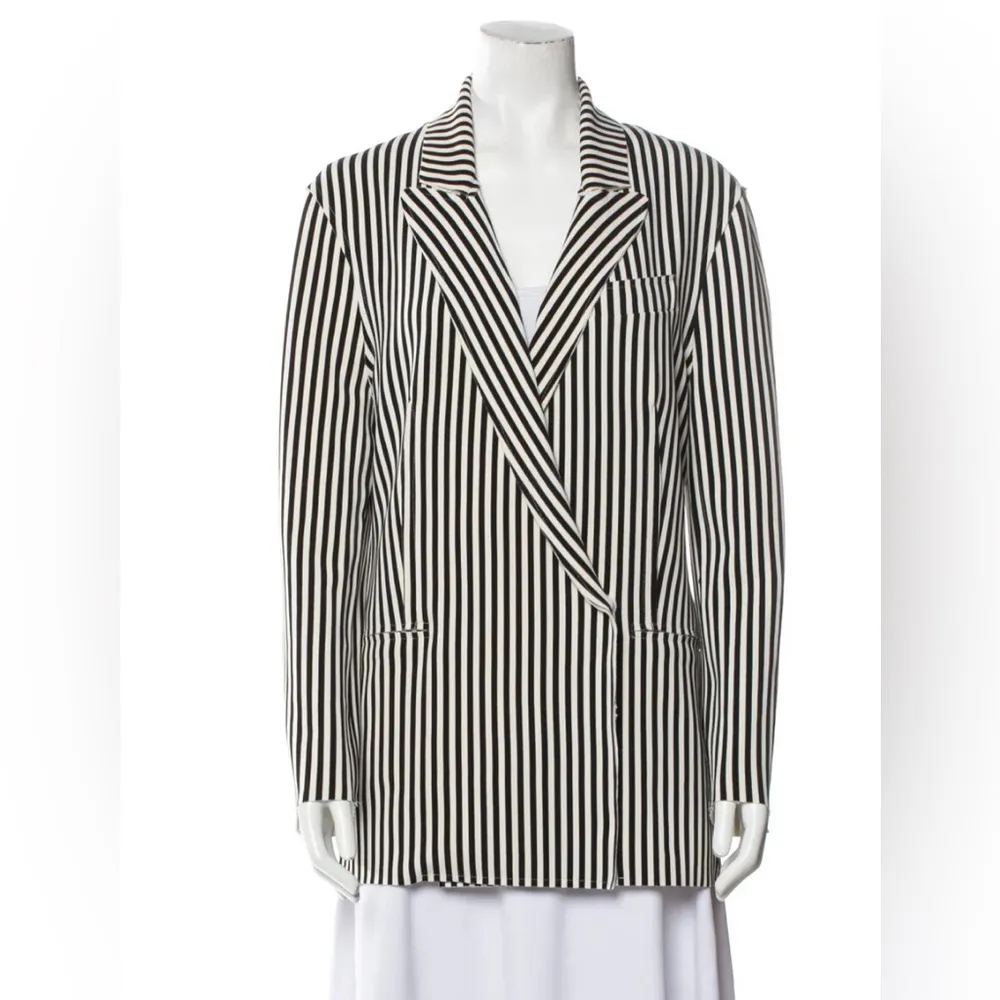 NORMA KAMALI Revolve Double Breast Blazer Jacket Collared Black & White Stripe M - Image 2