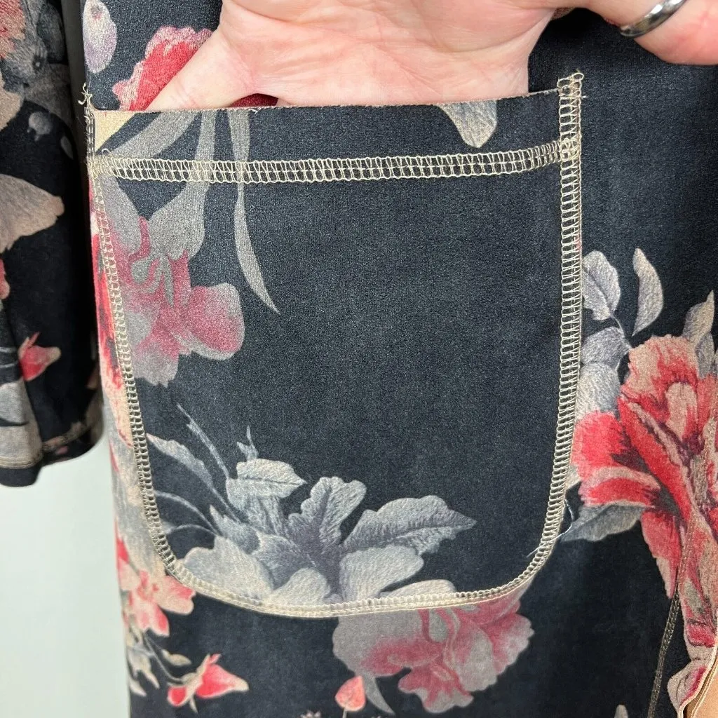 Anthropologie Solitaire Emilie Sueded Floral Kimono Jacket Women Large Gray Pink - Image 6