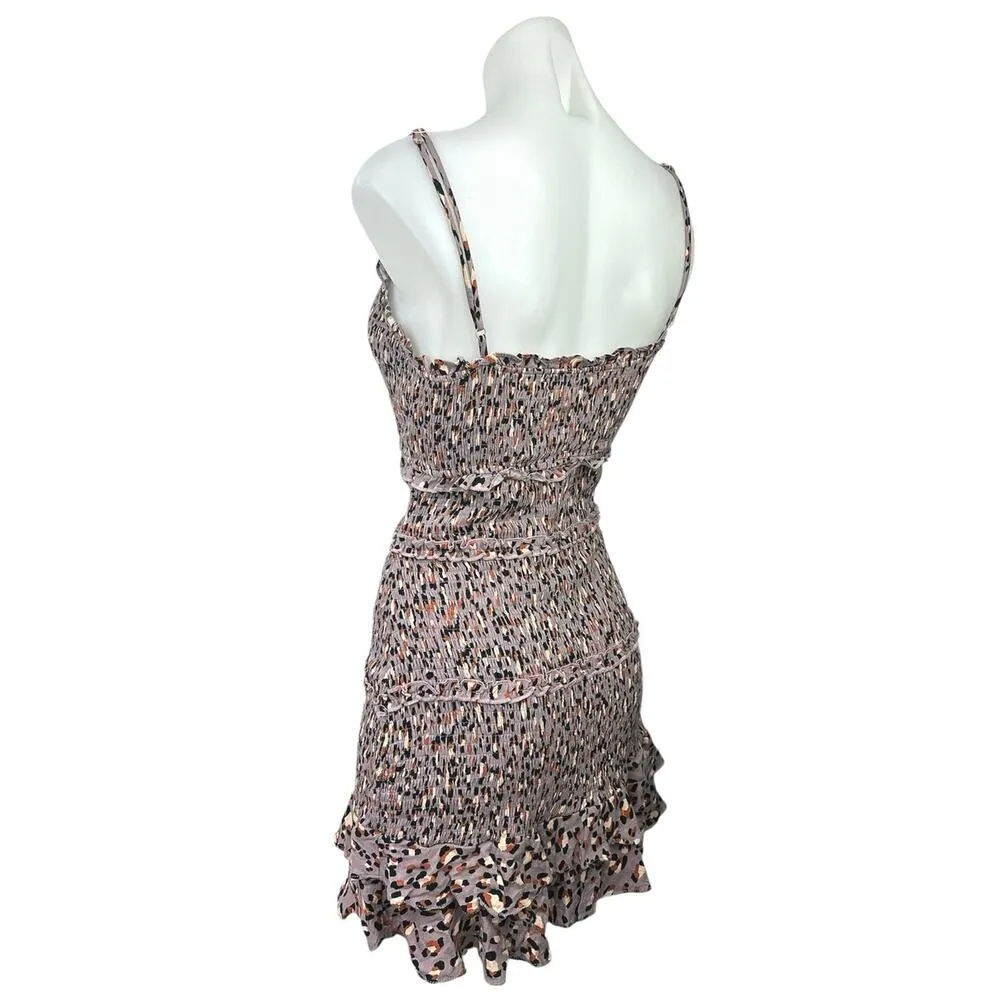 Olivaceous Multicolor Smocked V Neck Sleeveless Ruffle Bodycon Mini Dress Size M - Image 2