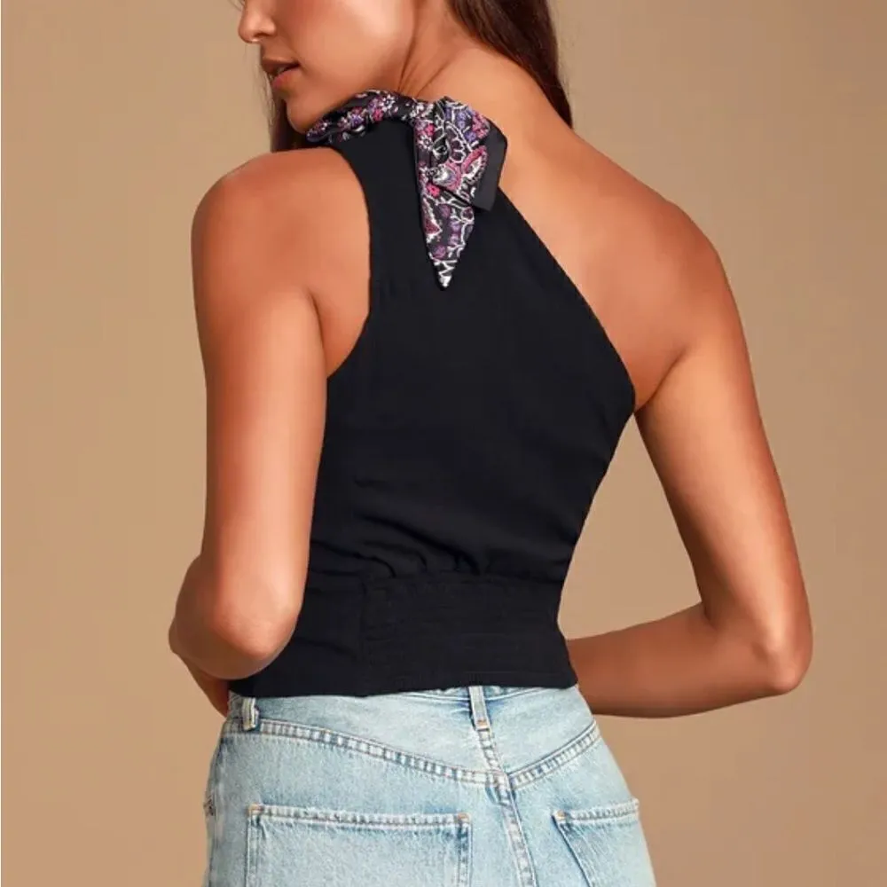 Free People Caroline Black Mock Neck One-Shoulder Top - Image 9