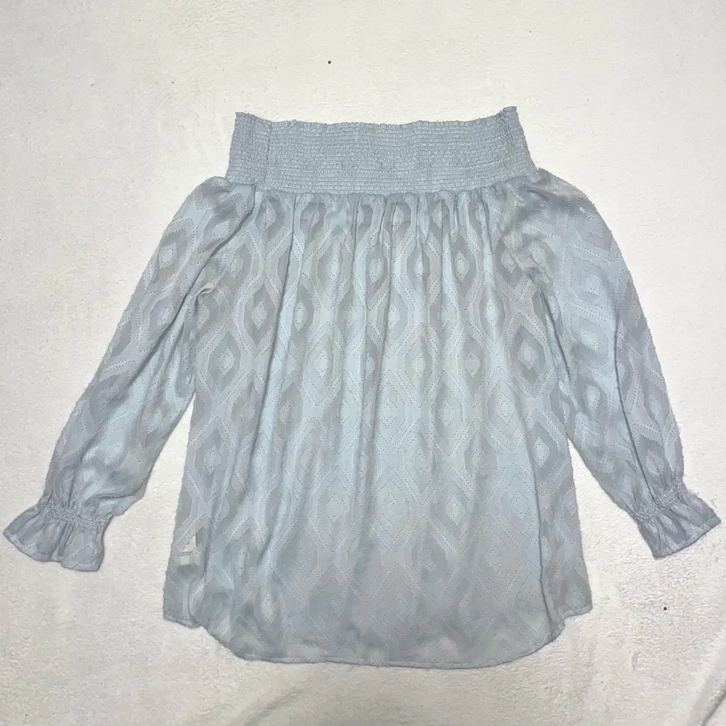 Rebecca Minkoff Geo Print Off the Shoulder Atmosphere Top in Light Blue size S - Image 6