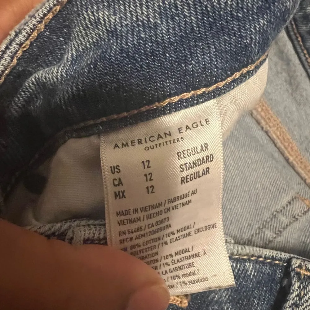 American Eagle  Distressed Wide Leg Jeans Light Wash Denim Size 12 - Image 3