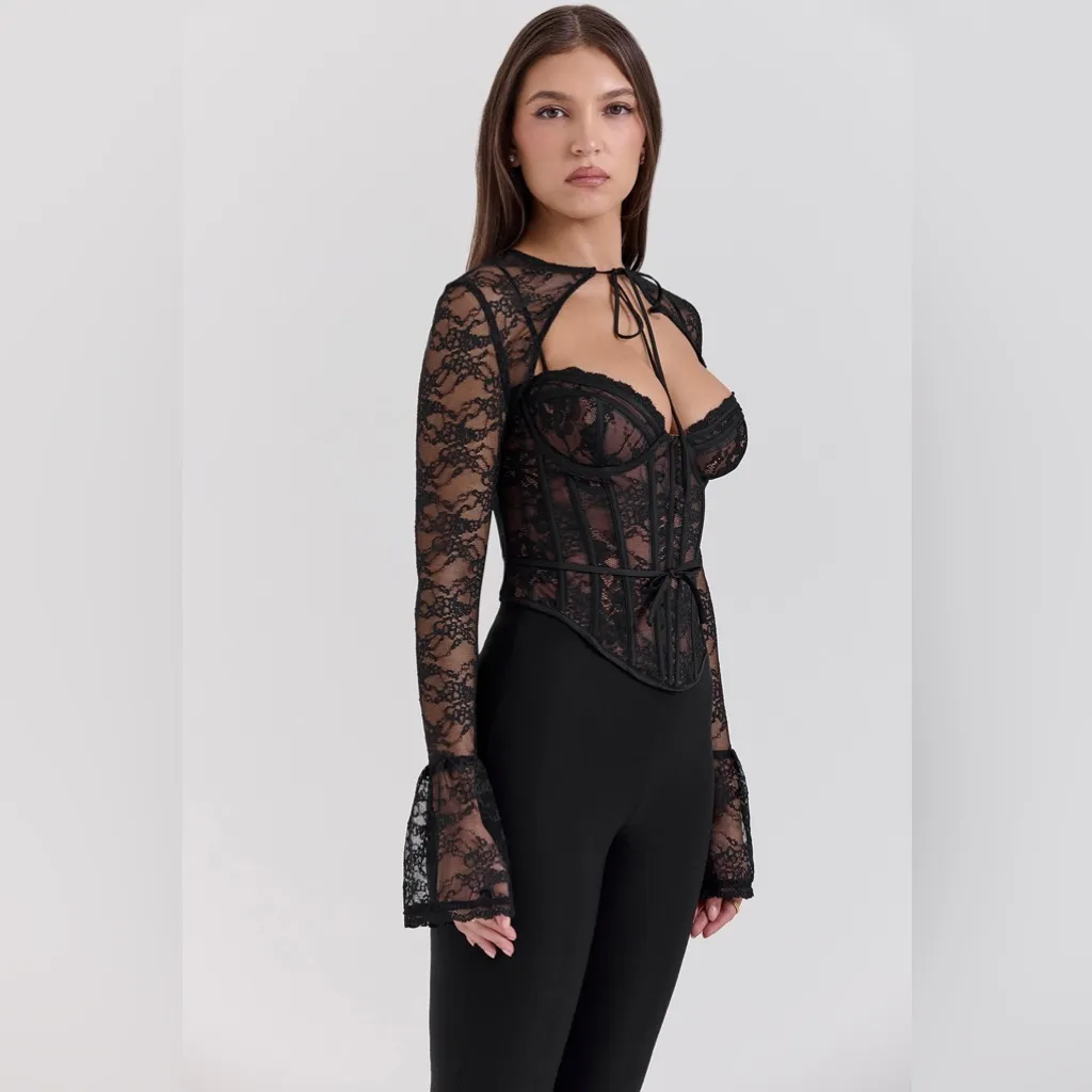 House of CB LISETTE Black Lace Corset Top, Size Large Fuller cup $179 - Image 4