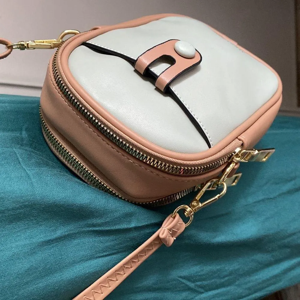 Alyssa Piju Compact Colorblock Crossbody Bag Purse Cell Phone Wallet Tan - Image 3