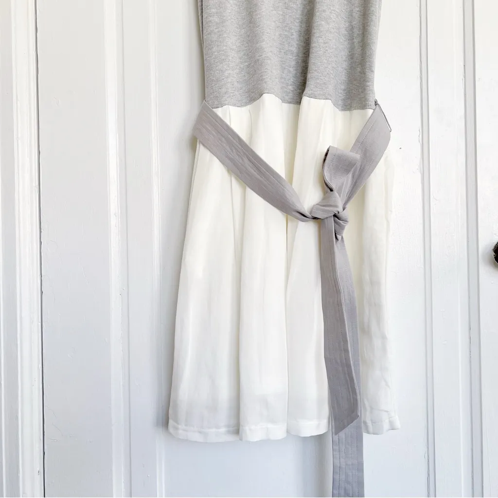 REISS • Zeta Mini Dress grey white linen drop tie waist sleeveless colorblock - Image 8