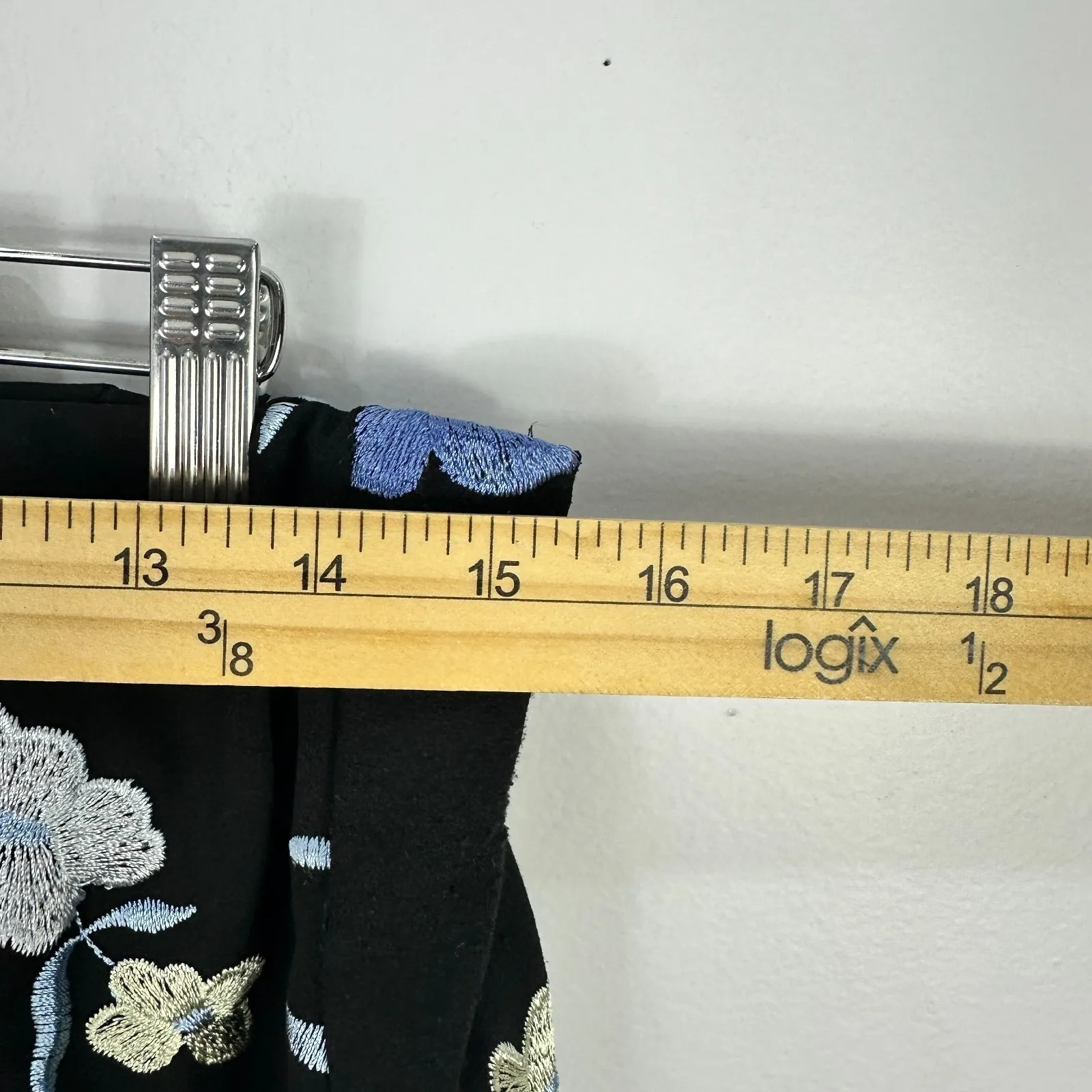 ECI New York Skirt 10 Black Floral Embroidered Pencil Midi Romantic Boho Chic - Image 3