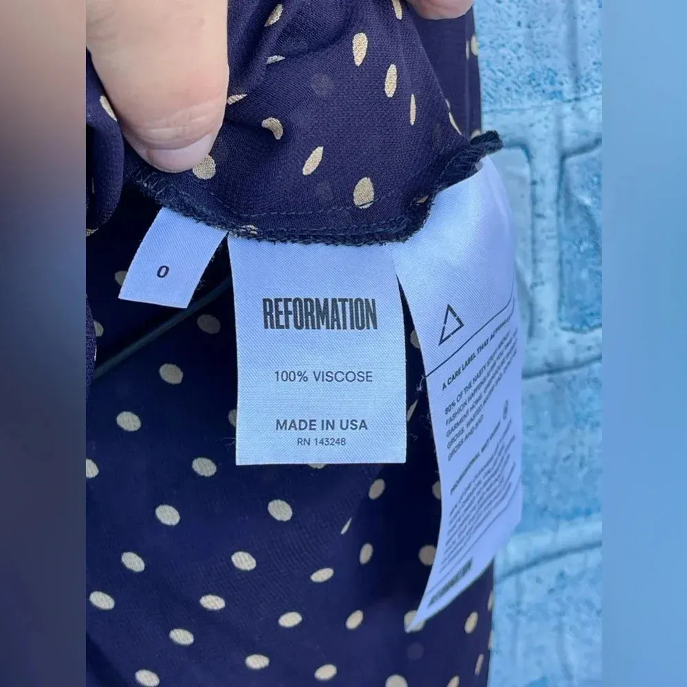 REFORMATION Viscose POLKA DOT Print V-BACK Balloon Sleeve WESTWOOD MINI Dress 0 - Image 9