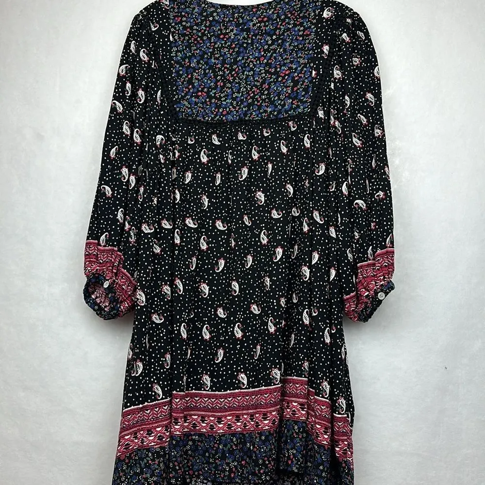 Romantic Gypsy Womens Dress/Tunic/Top Paisley Long Sleeves Keyhole Neck Sz3X Black Size 3X - Image 9