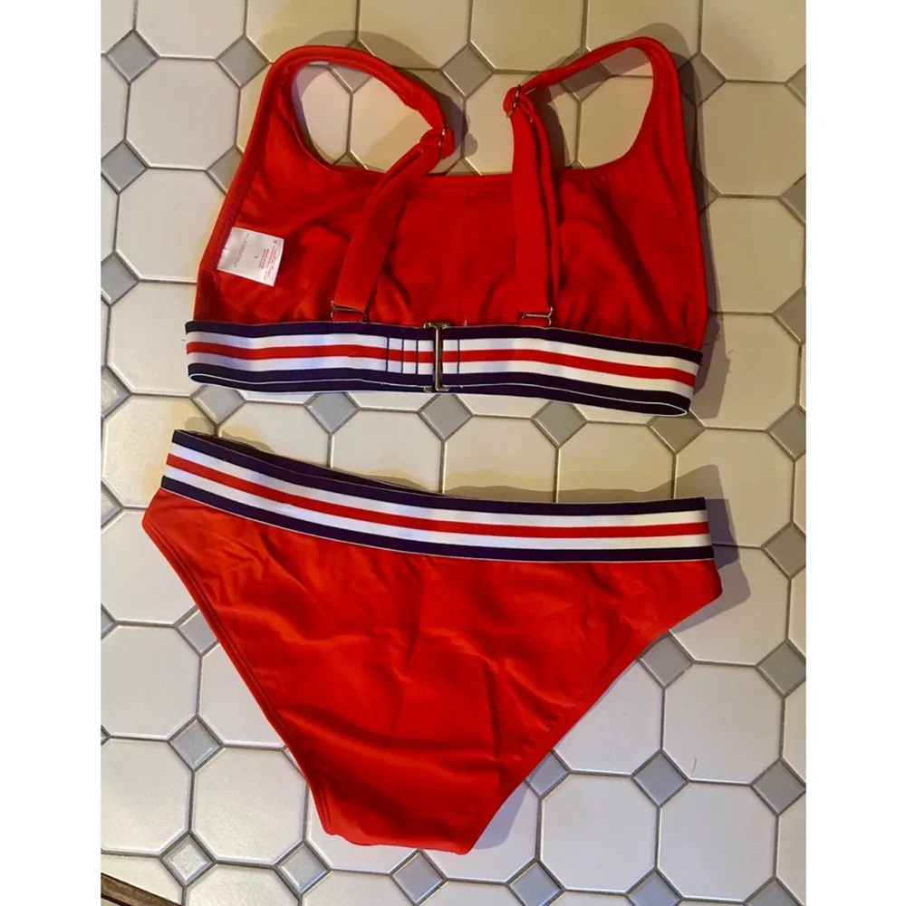 Xhilaration (Medium bottom, Large top) Red Bikini with Red White & Blue Band - Image 2