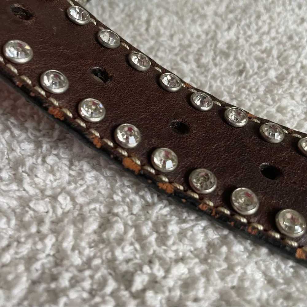 Vintage 90s Nocona Western Belt Studded Rhinestones Leather Women's Medium‎ Silver - Image 3