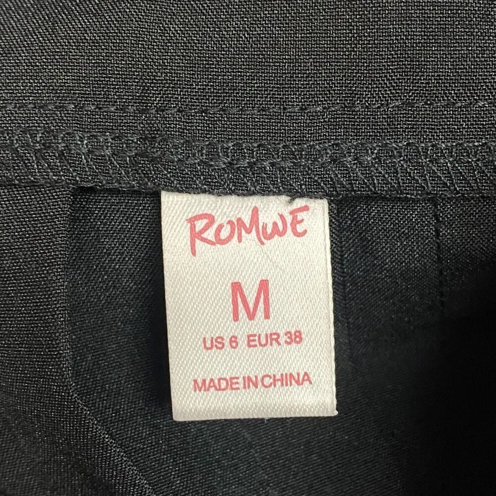 Romwe Bear Embroidery Pleated Black Mini Skirt Women's Medium Y2K Dark Academia - Image 9