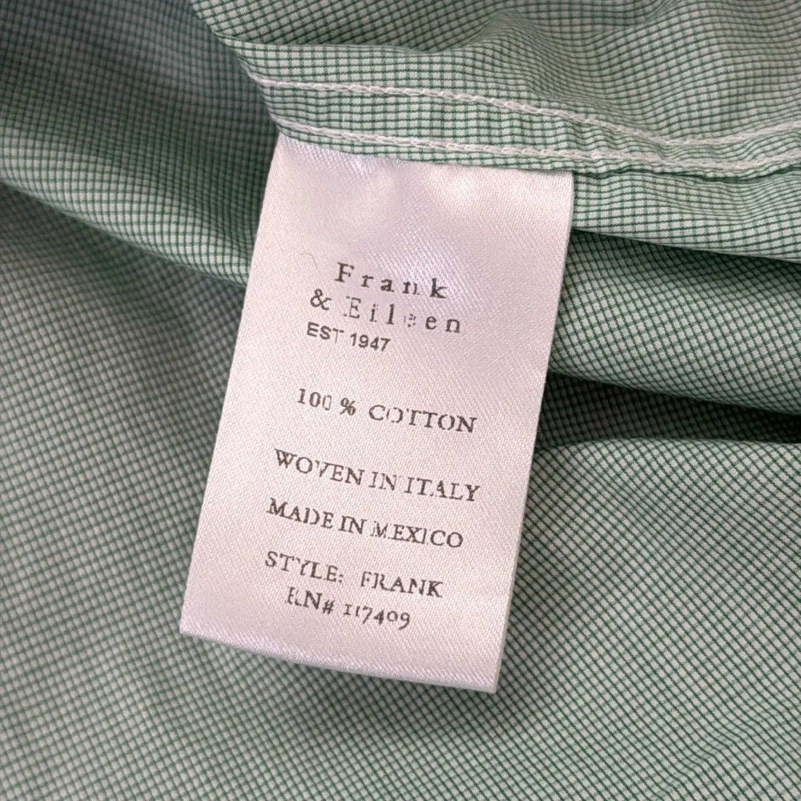 Frank & Eileen Frank Green Cotton Micro Check Button Up Long Sleeve Shirt - Image 7