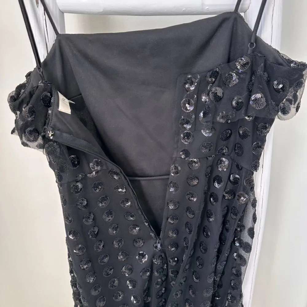 Rowa Emma Black Sequins Ruffle Top Mini Dress SZ S - Image 6