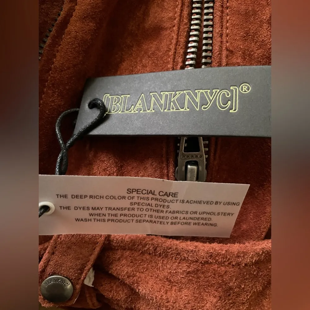 NWT Blank NYC 100% Suede Leather Moto Jacket Red Brick Color Size S - Image 7