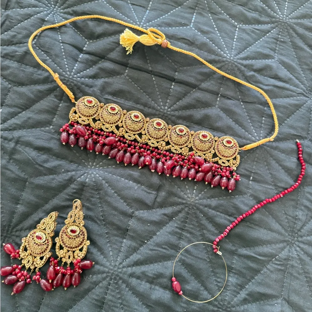 Indian Pakistani complete wedding bridal jewelry set Gold - Image 3