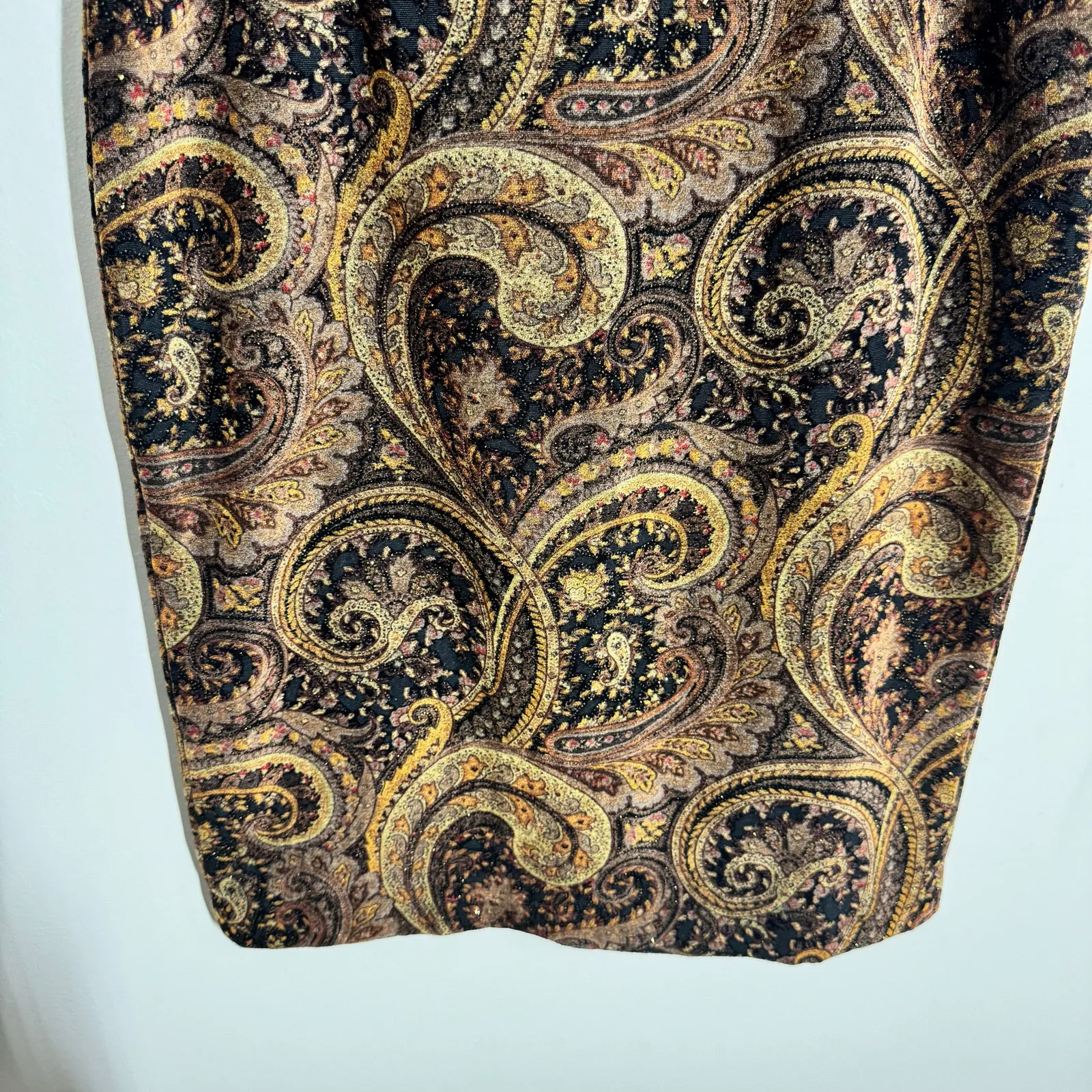 Newport News Skirt Women 6 Brown Black Gold Sparkle Paisley Velvet Y2K 90s Fall - Image 8