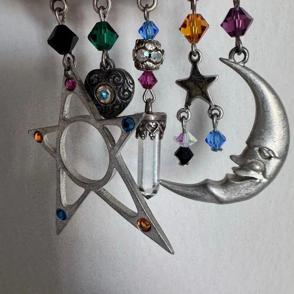 Vintage 90’s Silver Moon And Star Brooch Signed Blue - Image 7