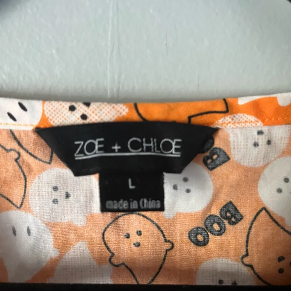 Zoe + Chloe halloween orange with ghosts boo scrub top size large - Image 7