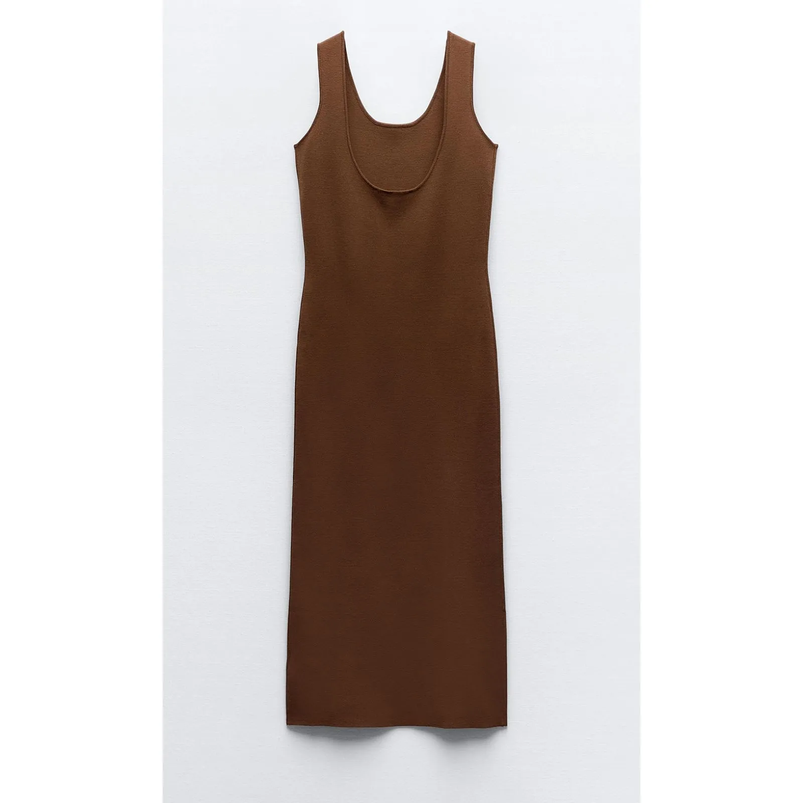 NWOT Zara Brown Knit Sleeveless Bodycon Maxi Dress Womens Medium - Image 2