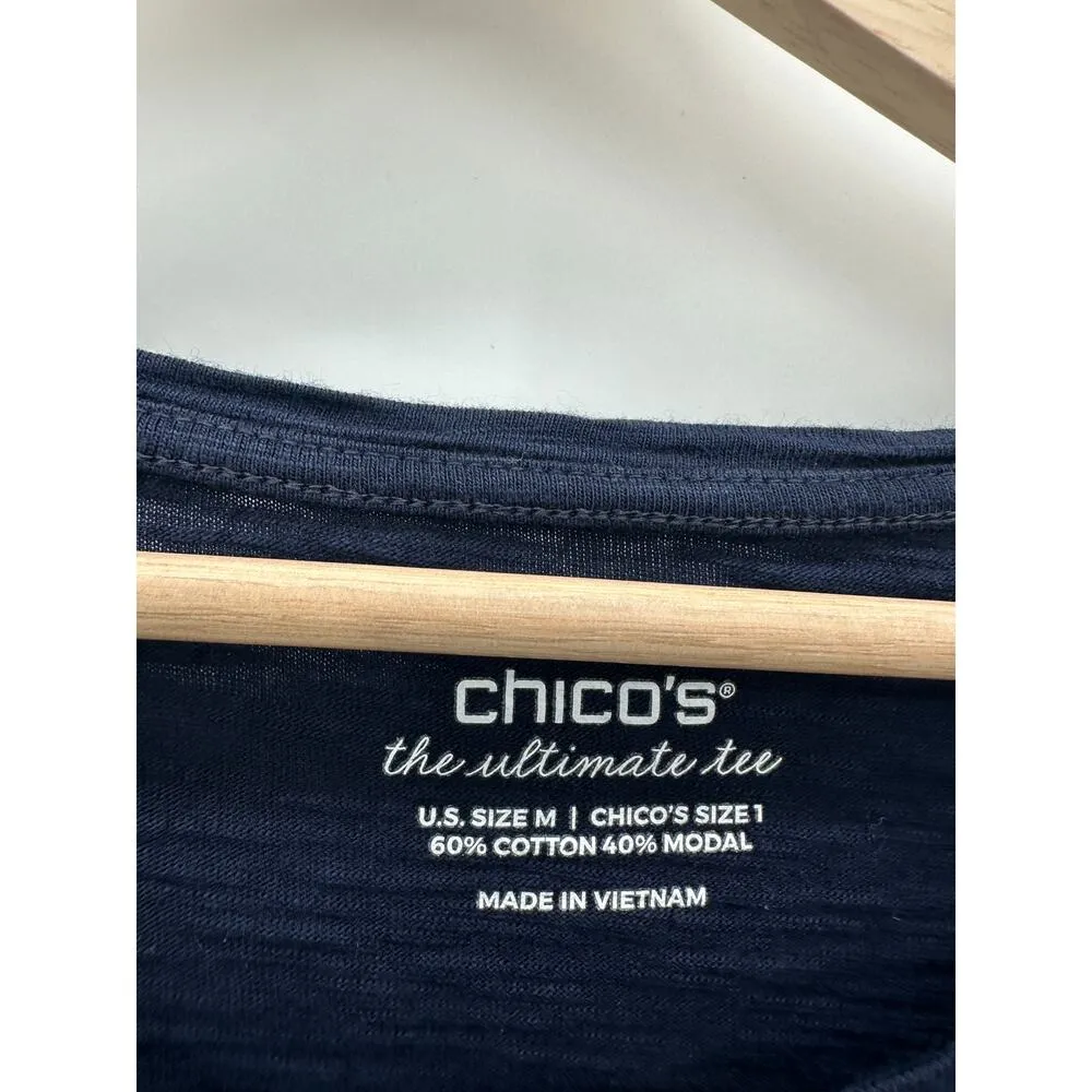 Chico's Shirt Women Medium Blue The Ultimate Tee Cotton Modal Long Sleeve Scoop - Image 6