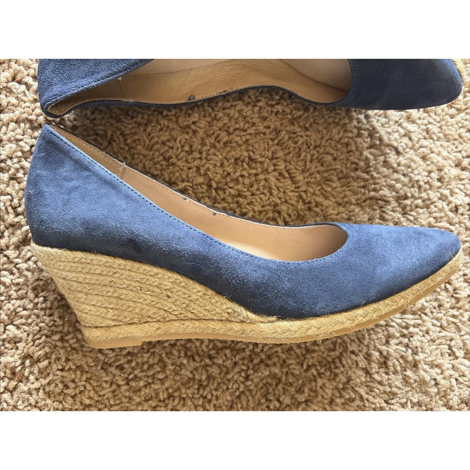 Eric Michael Navy Blue Suede Leather TEVA Wedge Almond Toe Shoes Spain 38 7.5-8 - Image 12