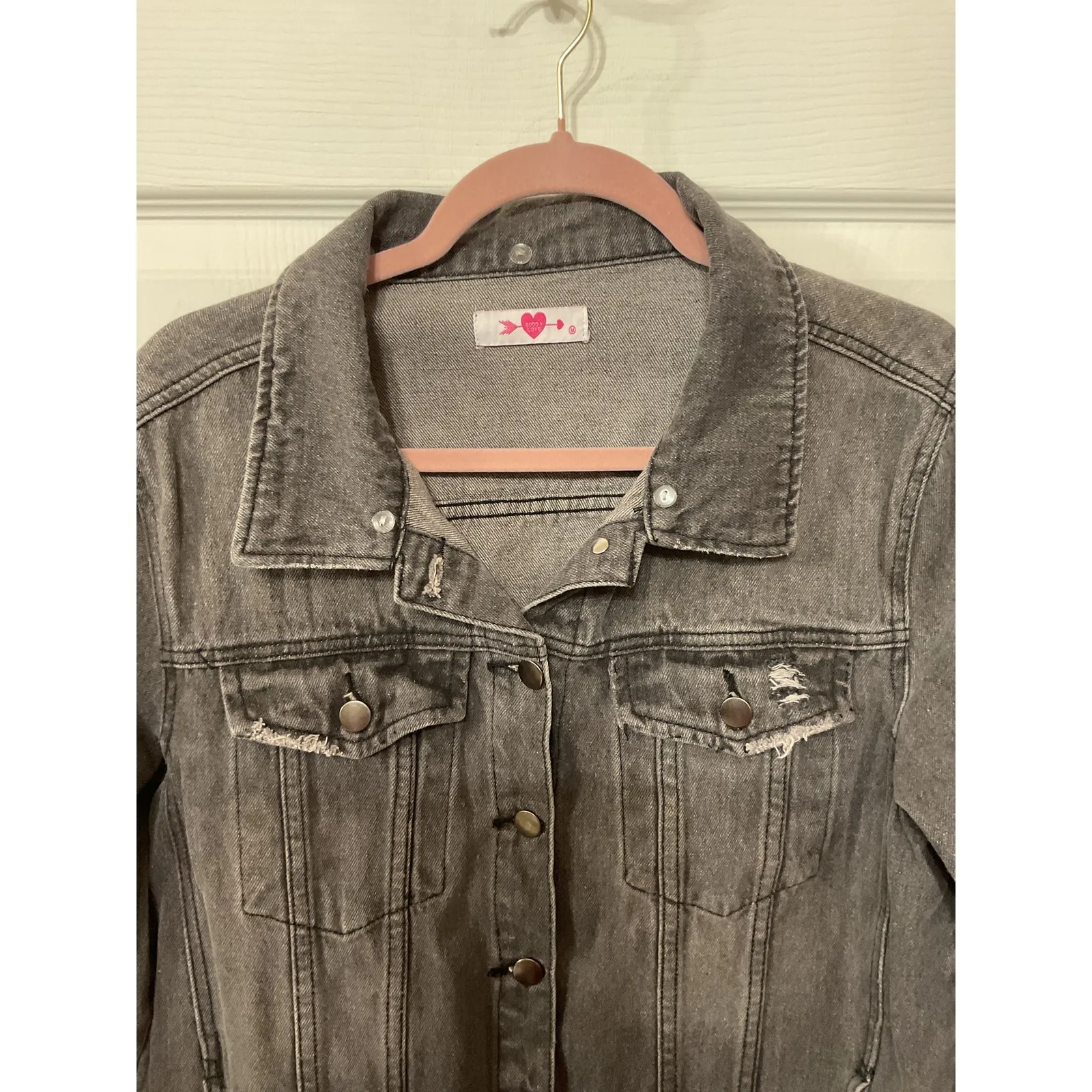 BuddyLove Hazel Dark Gray Distressed Denim Trucker Jacket, M - Image 2