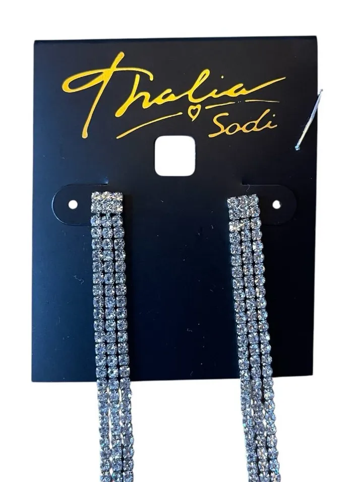 Thalia Sodi Long Crystal Chain Drop Earrings new with tags glam fancy chic - Image 1