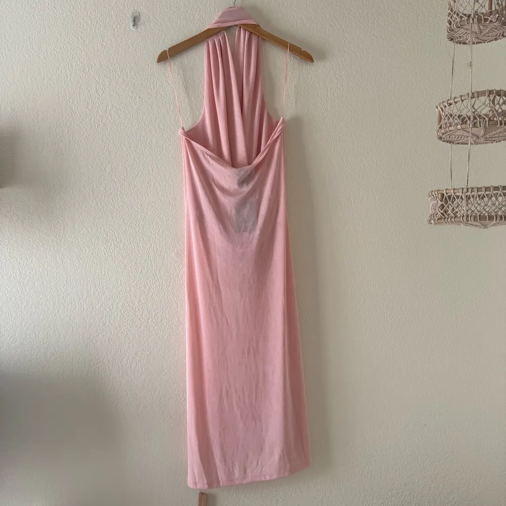 NEW REFORMATION Consuela Knit Dress Deep Cowl Halter Draped Neckline Ruched - Image 6