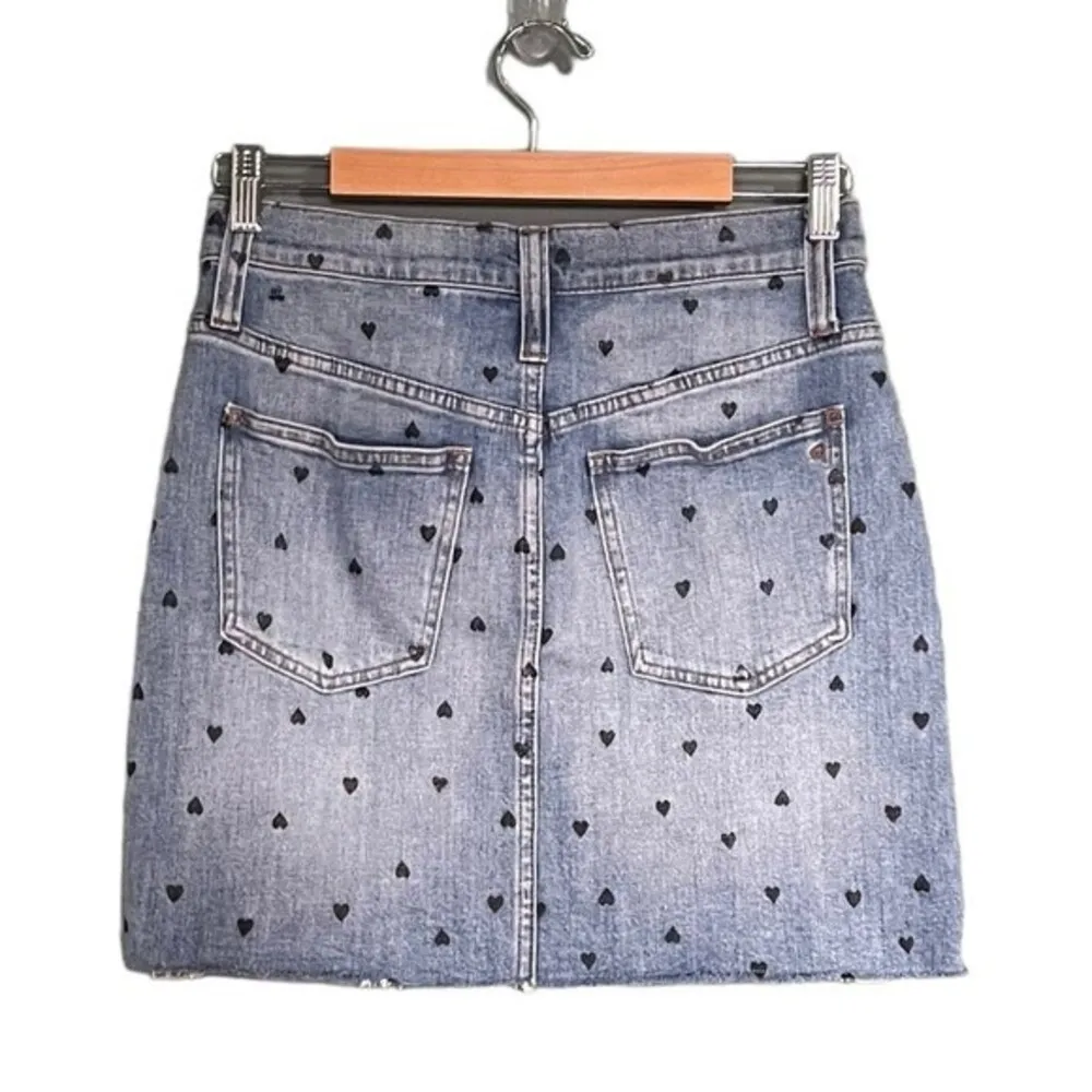 Madewell Skirt Stretch Denim Straight Mini Jean Pencil Skirt Heart Print Size 27 - Image 4