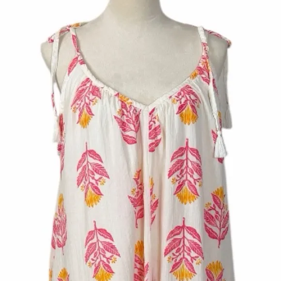 Old Navy Cotton Maxi Dress Sleeveless V-neck White Pink Floral Women Size Large - Image 6