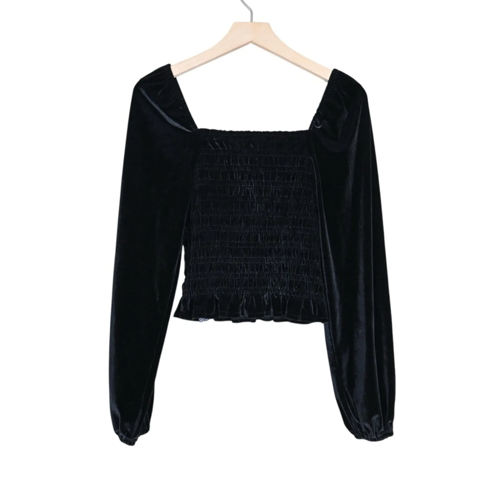 Bagatelle Womens S Black Shirred Velvet Top - Image 3