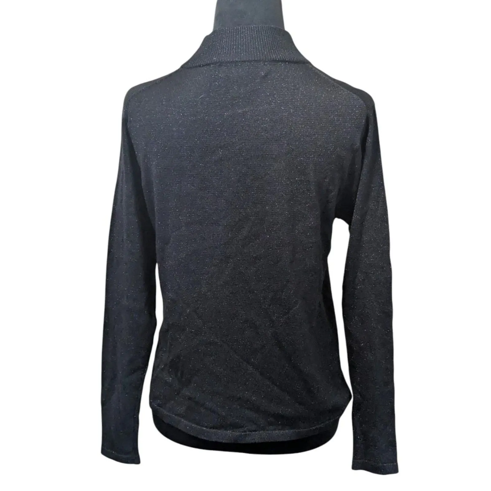 Kevo Silk Blend Mock Neck Sweater S Black Lurex Metallic Turtleneck Knit Glam - Image 5