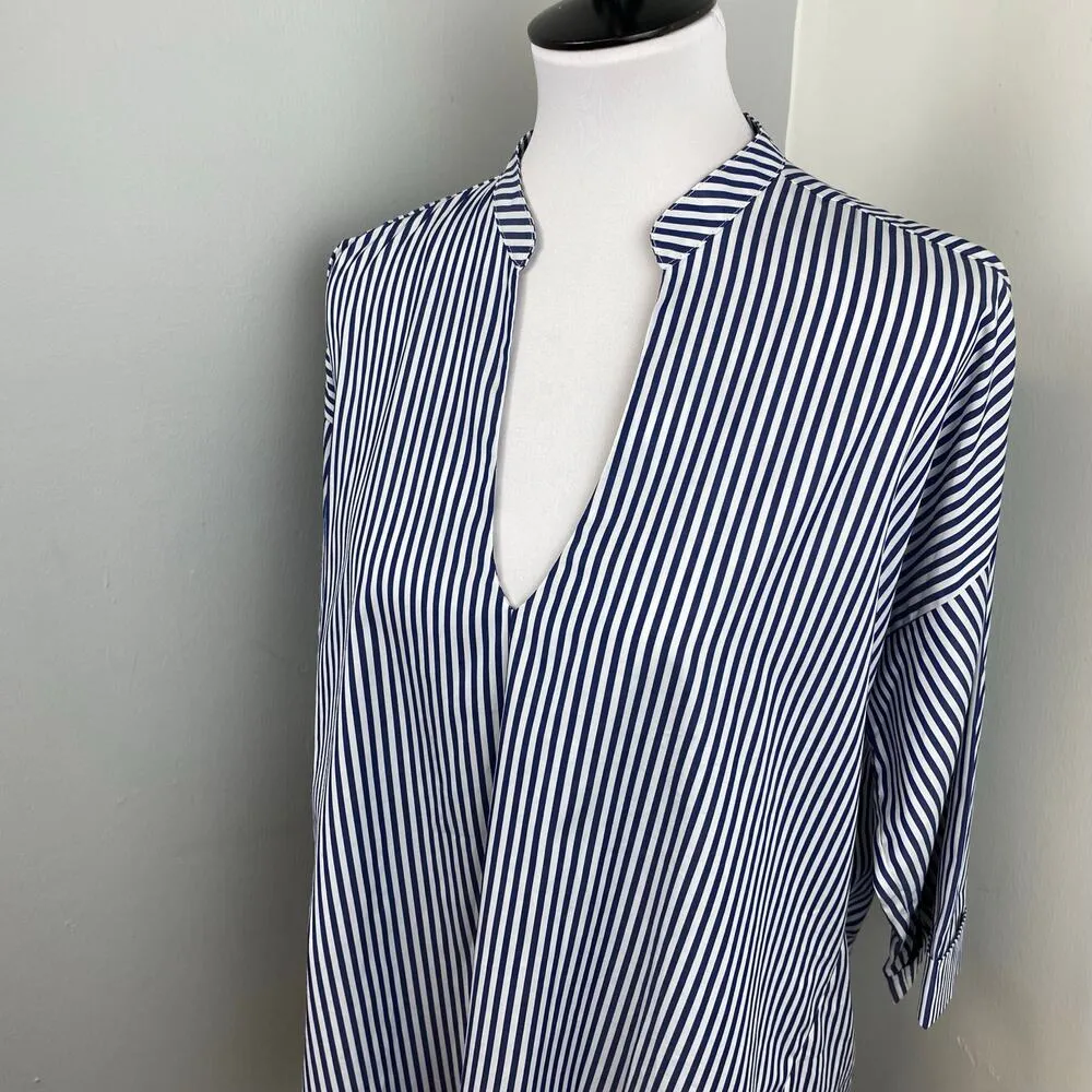Harshman Beckett Popover Top Blouse Navy & White Stripe XS Oversized Blue - Image 3