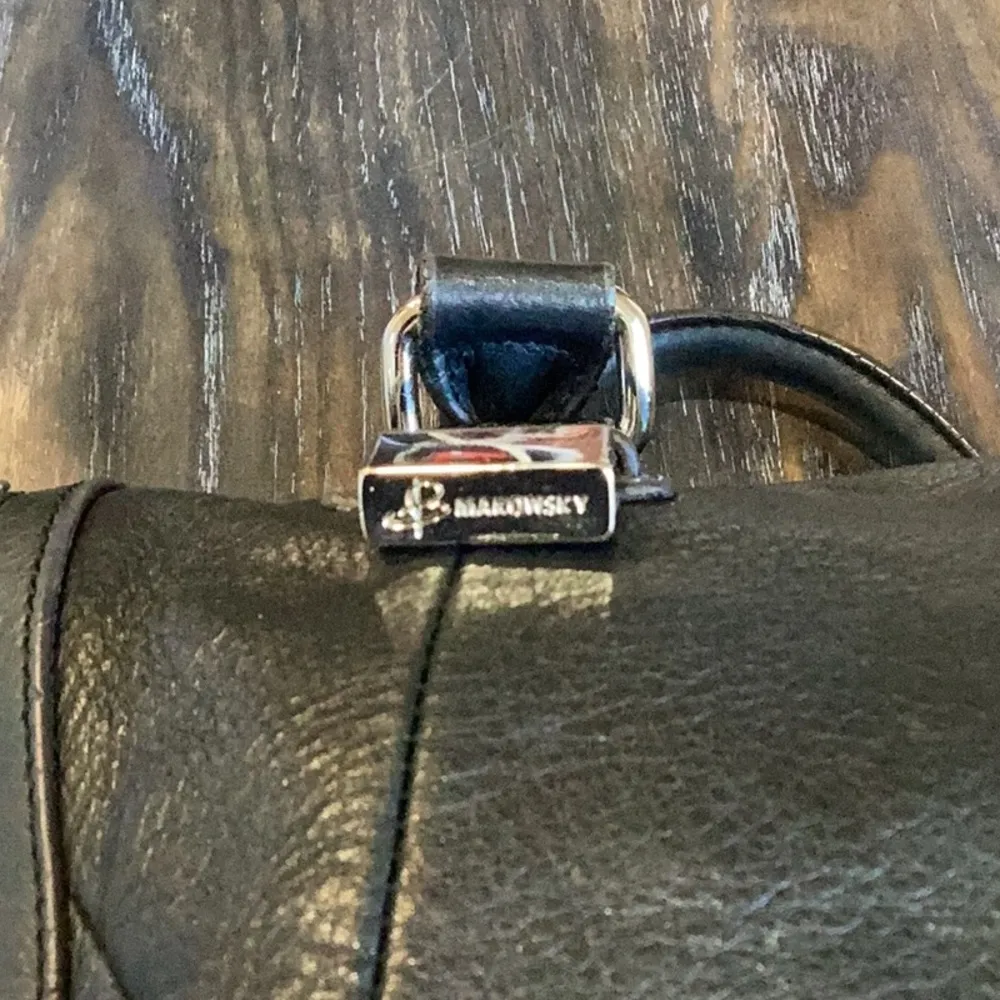 B. Makowsky Black Leather Satchel with Crossbody Strap EUC - Image 9