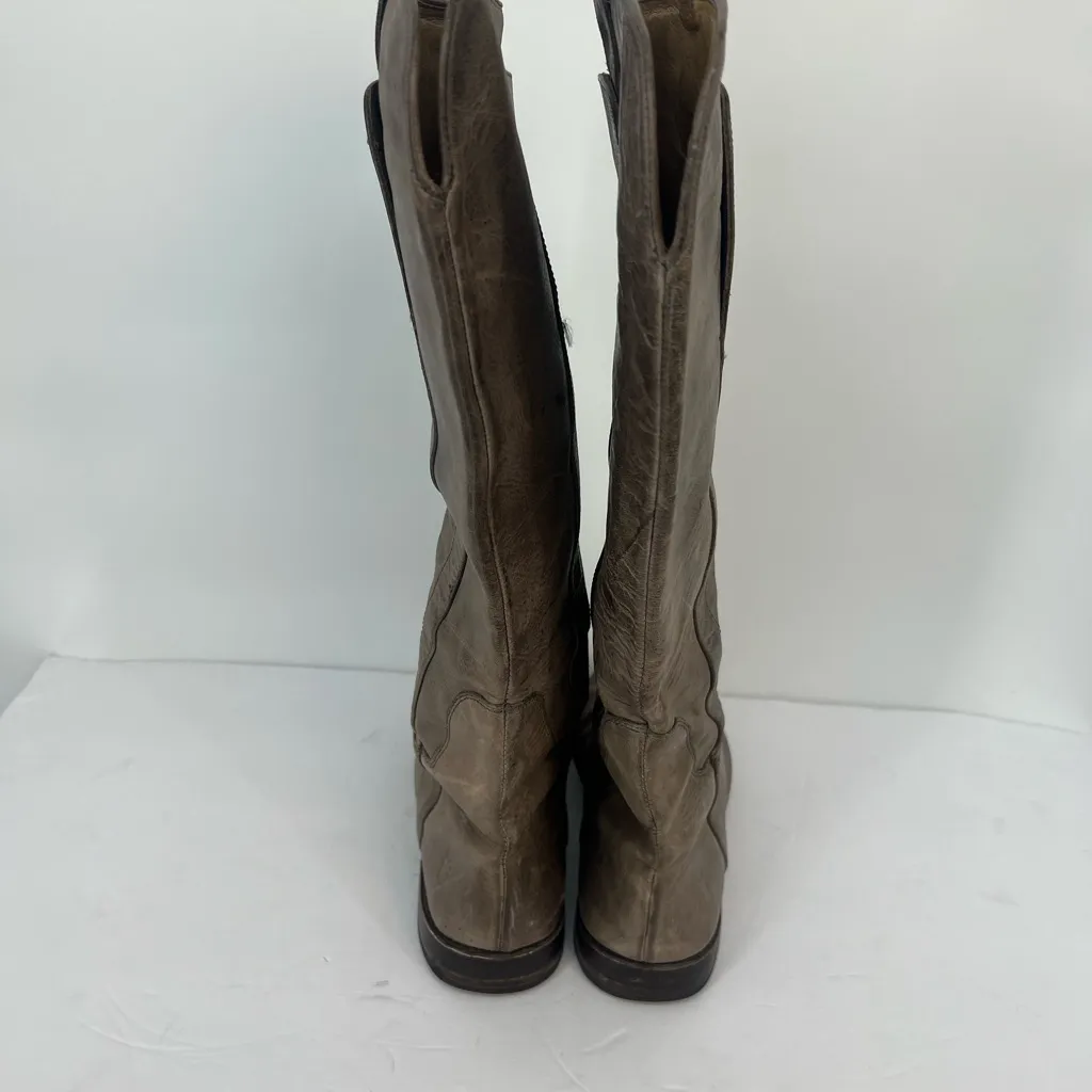 Frye Leather Riding Boots Grey Brown Leather Knee - Image 5