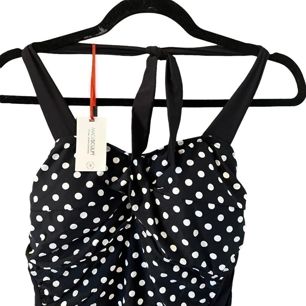 Magicsculpt Retro polkadot one piece Colorblock swimsuit NWT Black Size 14 - Image 2