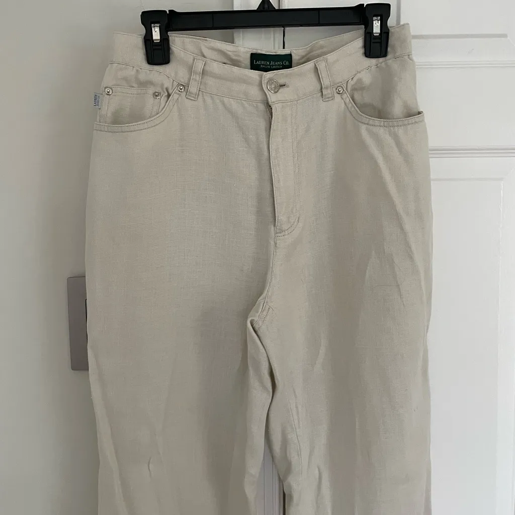 Lauren Ralph Lauren 100% Linen Straight Leg Beige Pants Coastal Beach Summer 8 - Image 3